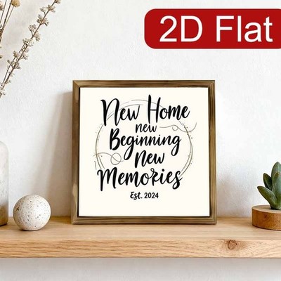 ''New Home New Beginning'' Framed Wood Sign Housewarming Gift Wall Decor Plaque