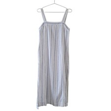 Madewell Striped Linen Cotton Midi Dress Womens Size M White Blue Tan Adjustable