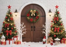 7x5FT Christmas Backdrop Shinnning Xmas Tree White Wall Background for Merry ...