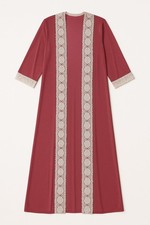 Pink Lady Vintage 80s Long Nylon Robe Duster Kimono Style Lace Trim Burgundy