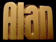 MH14102 NOS VINTAGE 1978 CUT-OUT NAME  ALAN  SOLID BRASS BUCKLE