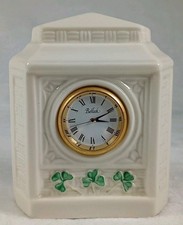 Belleek 3-Leaf Clover Clock Figurine 4 1/4" Gold Trim