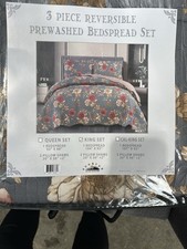 Sunrise MILA Reversible Prewashed 3pc King Bedspread Set Floral Gray Pink