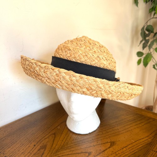 Helen Kaminski Raffia Straw Sun Hat Natural Beige Classic Brim Black Ribbon Bow