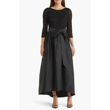 258 Pisarro Nights Beaded Bodice Taffeta High-Low Gown in Black Size 10P