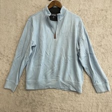 Lands' End Men's M 1/4 Light Blue Zip Pullover Sweater Cotton Blend Long Sleeve