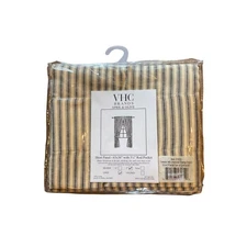 VHC Brands Sawyer Mill Charcoal Ticking Stripe Short Panel Set 63x36 inches