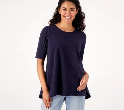 Attitudes By Renee Washed Cotton Crew Neck Shirt Navy XS New
