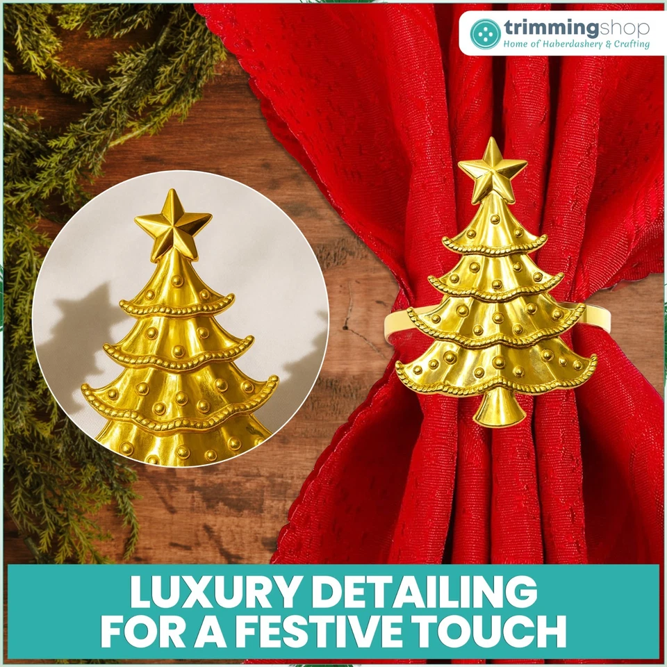 Anelli Portatovaglioli Natalizi In Oro Set Di Decorazioni Per Tavolo - Immagine 3 di 4