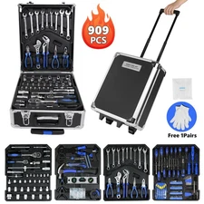 909 PCS Tool Set Mechanics Tool Kit Wrenches Socket Repair Tool Case w/wheels