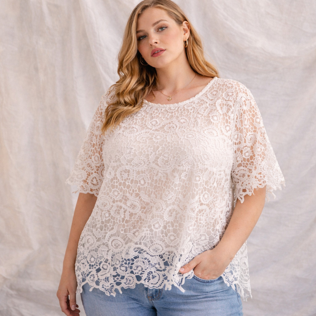 Philosophy Womens White Crochet Lace Top Sz XXL Boho Romantic Cottage Fairy Soft