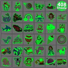 CHARLENT 408 Sheets Glow in The Dark Temporary Tattoos for Kids Green
