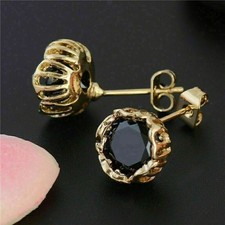 1CT Round Cut Lab Created Onyx Women's Stud Earrings 14K Yellow Gold Finish