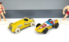 2 Vintage Yellow Biller Penny Toy Tin Race Car 3 Japanese Tin Race Car 2