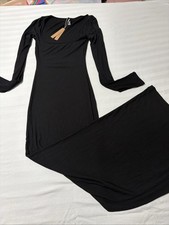 SKIMS Black Soft Lounge Ribbed Long Sleeve Maxi Dress Size XS Super Stretchy
