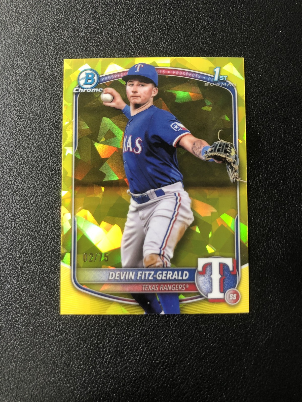 2025 Bowman Chrome Sapphire Devin Fitz-Gerald 1st Yellow /75 Rangers L1Y