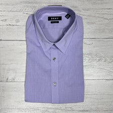 DKNY Mens Slim Fit Stretch Dress Shirt 17.5 34/35 XL Lilac Purple Long Sleeve