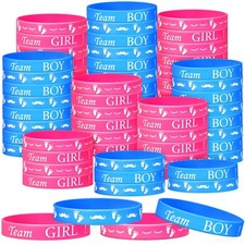 30 Pcs Gender Reveal Bracelets Team Boy/Girl Silicone Wristbands for Baby Shower