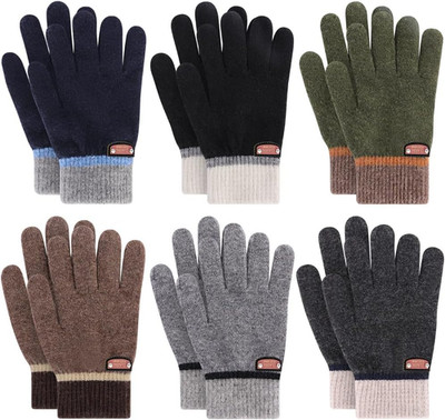 6 Pairs of Kids Gloves Boys Winter Gloves Stretchy Full Fingers Knitted Gloves W