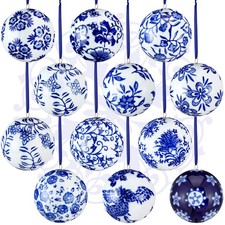 Domensi 12 Pcs Chinoiserie Porcelain Ornaments for Christmas Tree White and B...