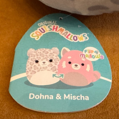 Squishmallows Dohna Pink Panda Mischa The Snow Leopard 8 Inch Flip a Mallow NWT