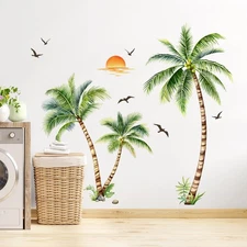 Large Palm Tree Wall Stickers, Tropical Coconut Tree Wall Decals Peel and Sti...