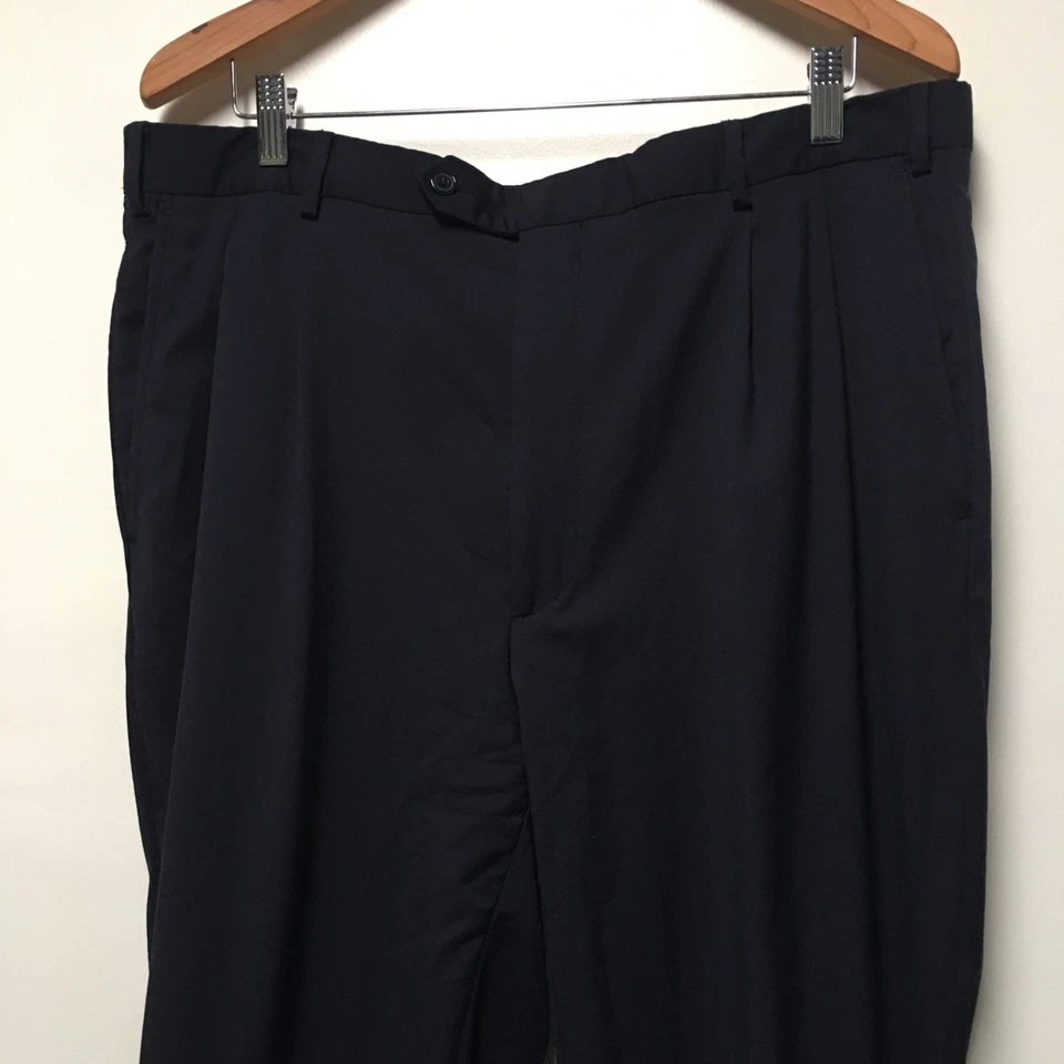 Pantalones de vestir Kirkland Signature para hombre 38x32 azules plisados con puños 100 % lana Italia Foto 2 de 4