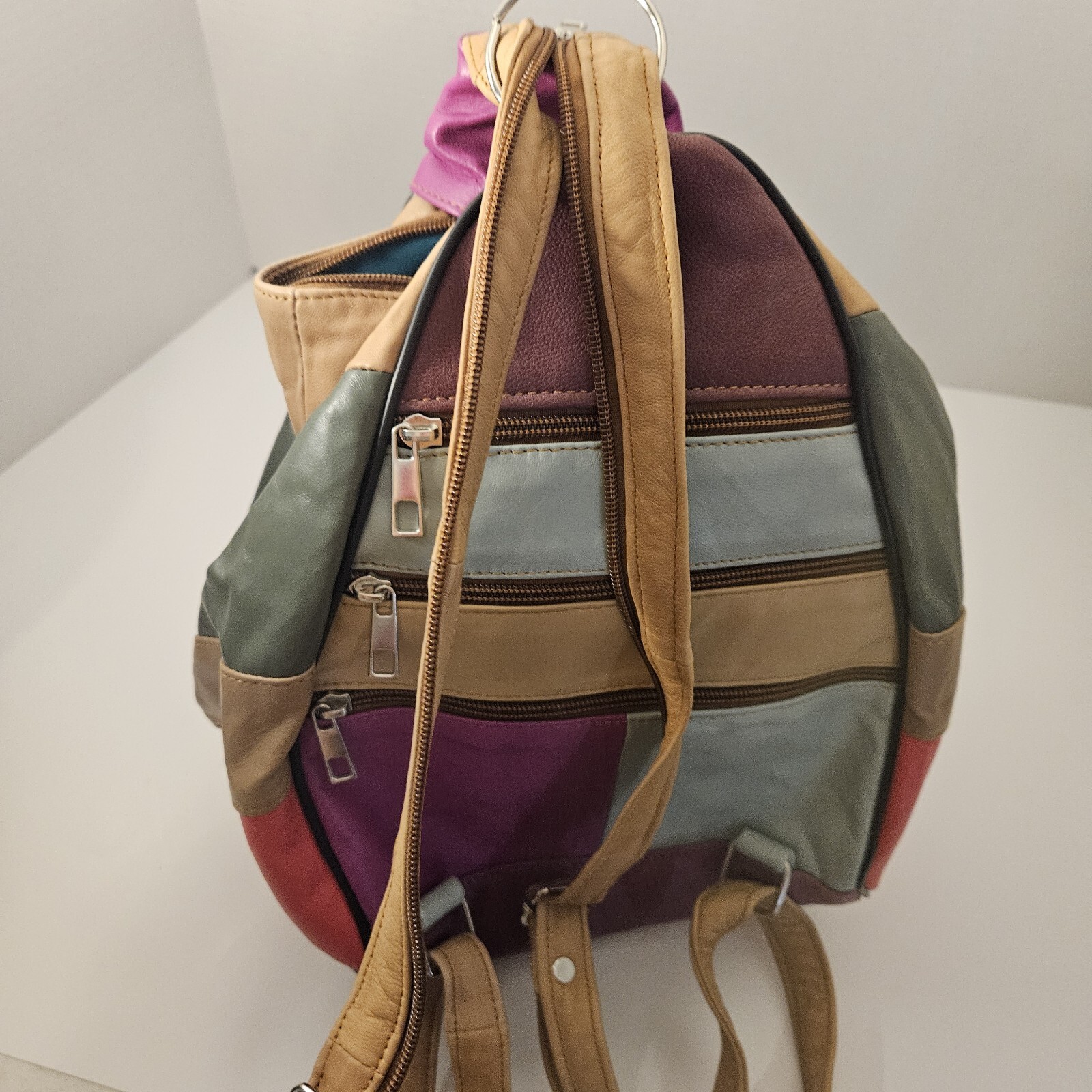 Boho  Leather Backpack Soft Patchwork Lamb Leathe… - image 14