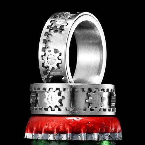 Fidget Spinner Gear Men Rings Stainless Steel Women Jewelry Punk New in Rock Str - Picture 13 of 24