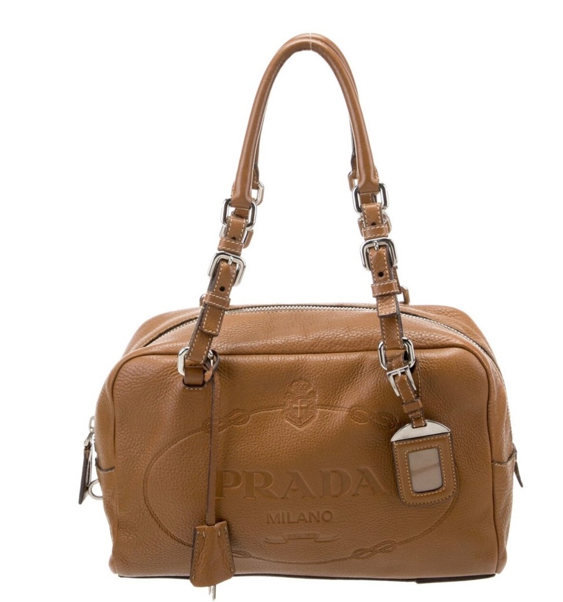 PRADA VITELLO DAINO BAULETTO NATURALE LOGO EMBOSSED BAG PRADA VITELLO DAINO BAULETTO NATURALE LOGO EMBOSSED BAG