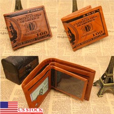 Men's US 100 Dollar Bill Leather Bifold Card Photo Holder Wallet Handbag Purse