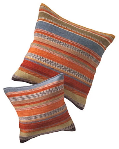 Large Cushion Cover Orange Green Multi Striped Wool Kilim Cushions 60 x 60 cm - Image 2 of 4
