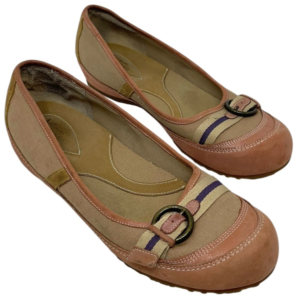 Ballerine Clarks Artisan da donna taglia 10M con fibbia sul davanti in pelle scamosciata marrone chiaro
