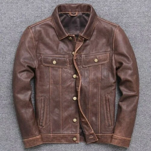 期間限定A LEATHER【NEW】TRUCKER JACKET 50 ovy Mens Genuine Leather Trucker Jacket | Leather Trucker Jacket
