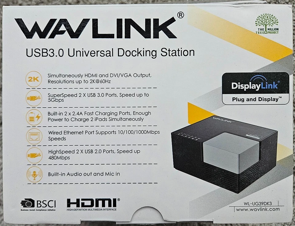 Wavlink WL-UG39DK3 USB 3.0 DUAL VIDEO DOCKING STATION Works Usb2/3 HDMI DVI LAN - Image 2 of 4