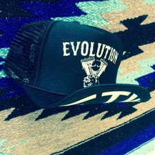 EVOLUTION ENGINE TRUCKER HAT black evo harley case heads crank flywheel pistston