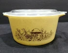 Vintage Pyrex Forest Fancies Mushroom Beige Casserole bowl Dish 474-B w/ lid 9"