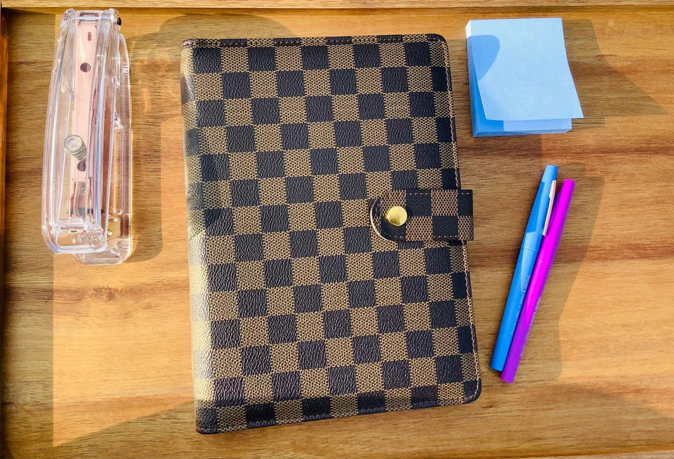 💗 Carpeta de agenda a cuadros de lujo planificador diario regalo A5 [anillo marrón dorado] Foto 3 de 3