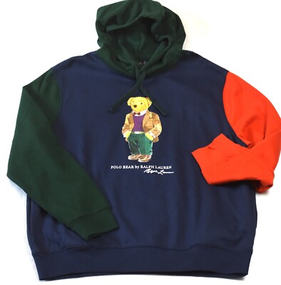 Polo Ralph Lauren Heritage Bear Fleece Colorblock Hoodie XLT XL