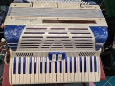 Stradivari Accordion Petite Vintage With Case Rare WORKS AS IS White/Cream Blue