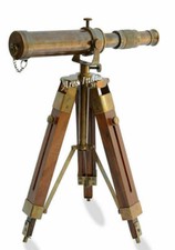 Brass Nautical Antique Finish Marine Maritime Telescope W/ Wooden Tripod Stand