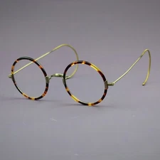Round Retro Acetate Metal Old Vintage Antique Wire Eyeglasses Glasses Frame 