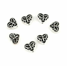 10 pcs Heart Butterfly Spacer Beads Two Sided Tibetan Silver 12mm Hollow Cutout