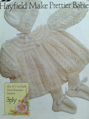 BABYS/MÄDCHEN~STRICKJACKE/HAUBE/~STRICKMUSTER~BRUSTUMFANG 18-19 ZOLL (ALTER 122)