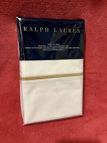 RALPH LAUREN PALMER Percale 464 Cotton Twin Flat Sheet White Burnished