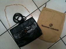 BORSA NAZARENO GABRIELLI PELLE NERA DOPPIA TRACOLLA ANNI 80 CON CUSTODIA RARA