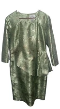Tally Taylor Green/ Gold Long Sleeve Flattering Peplum Sheath Dress Sz 16
