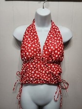 Tankini Top Swimsuit 1XL Red White Floral Beach Swim Ties B812