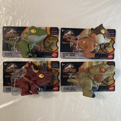 LOT 4 Jurassic World Snap Squad Wave 9 Triceratops Spino Toro Raptor FULL SET