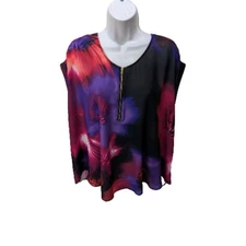 NWT Bold Elements 1/4 Zip Popover Shirt Top Womens 1X Dark Whimsical Artsy  #10